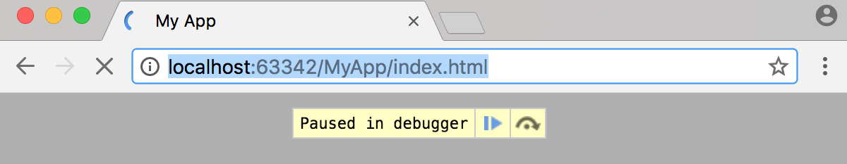 Debugging session starts, the app opens in the browser