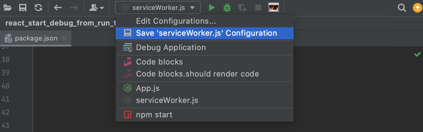 Run configuration selector