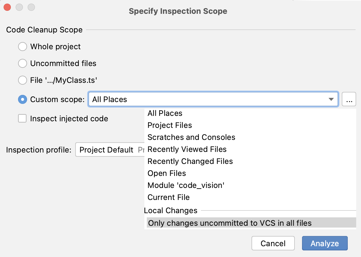 Select custom inspection scope