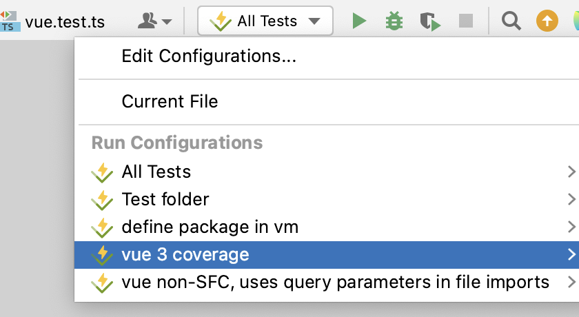 Select run/debug configuration