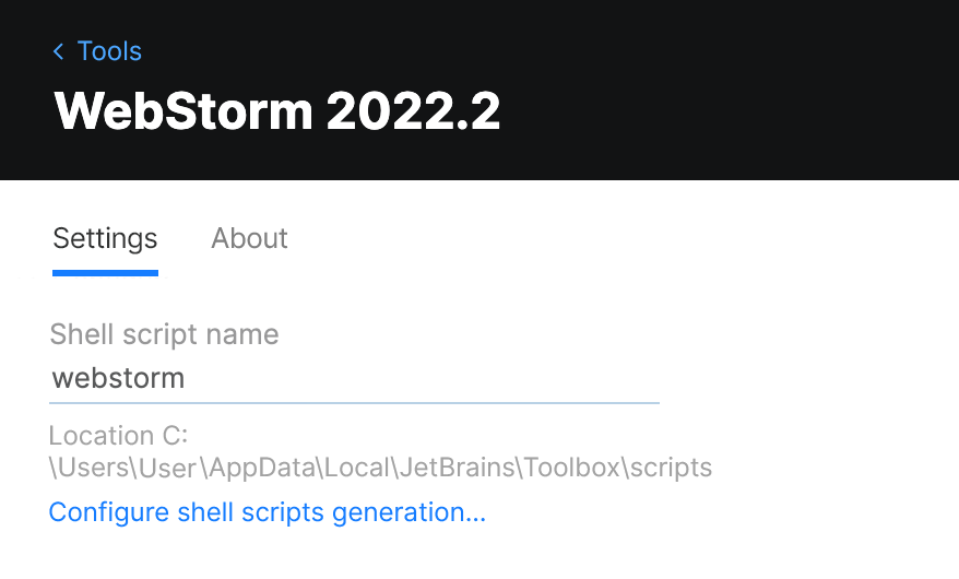 Toolbox App WebStorm Settings