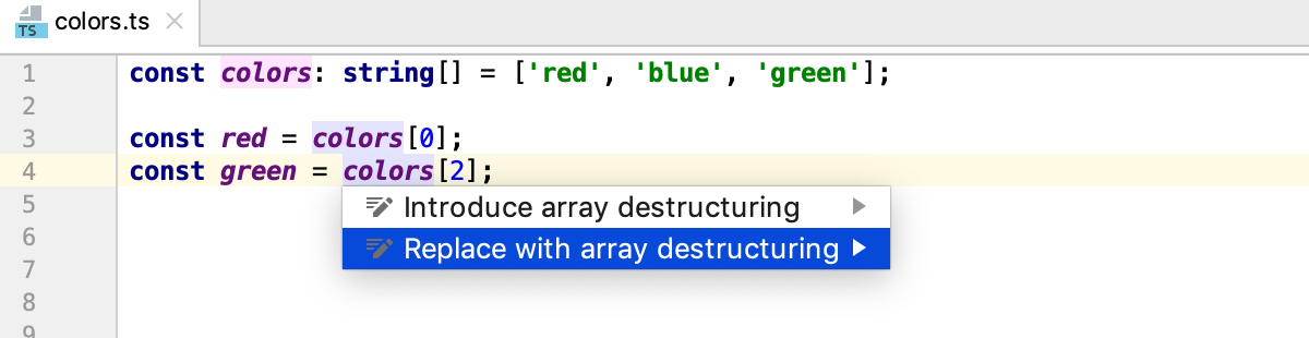 Destructuring with intention action: items skipped