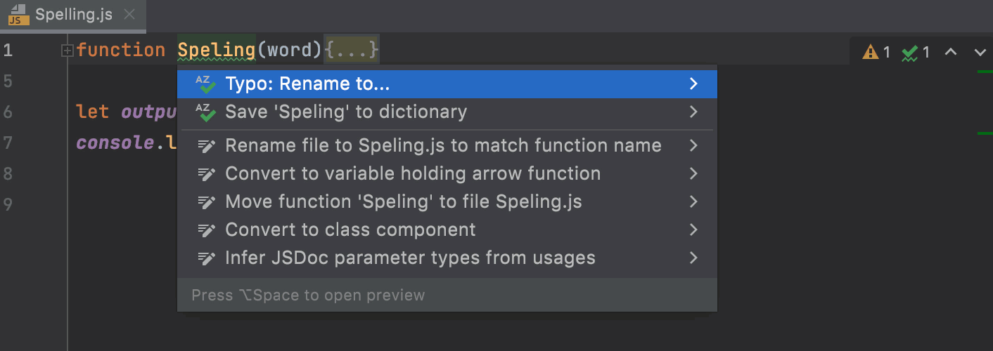 Webstorm typo in word что это