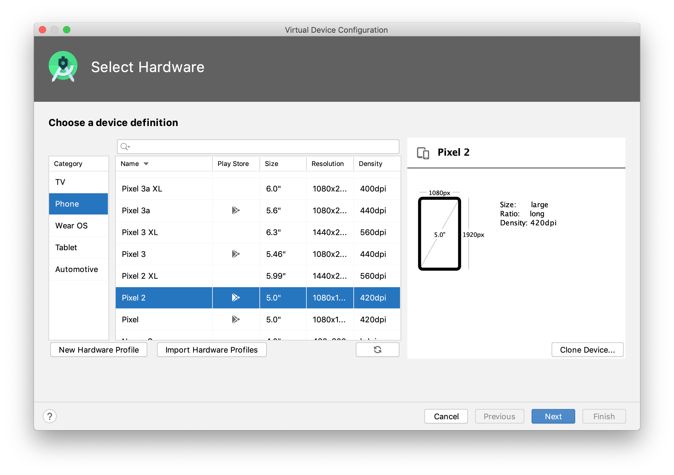 Android AVD manager step 2