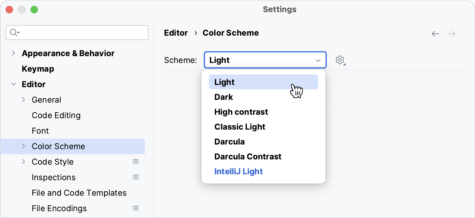 Select the color scheme