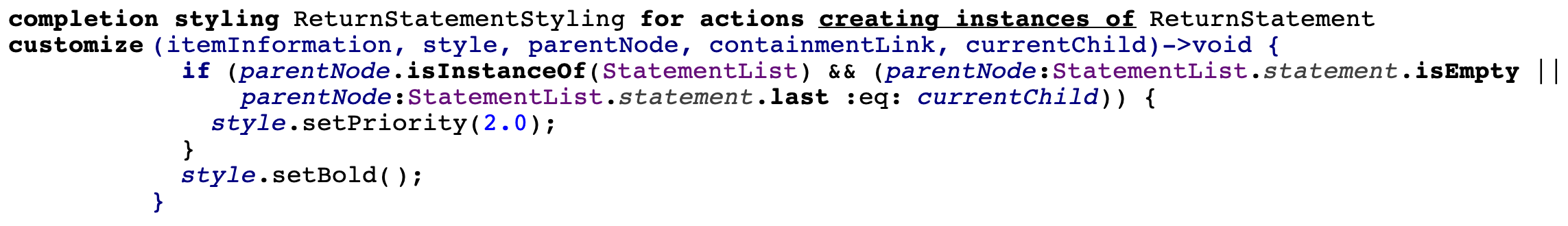 Completion styling return
