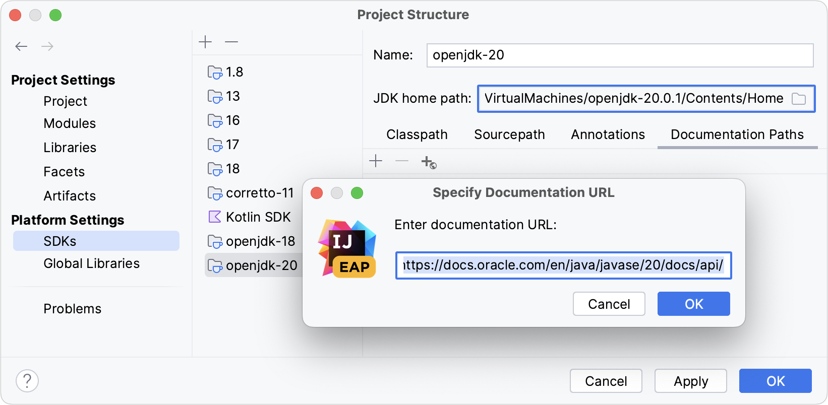 Specifying SDK documentation paths