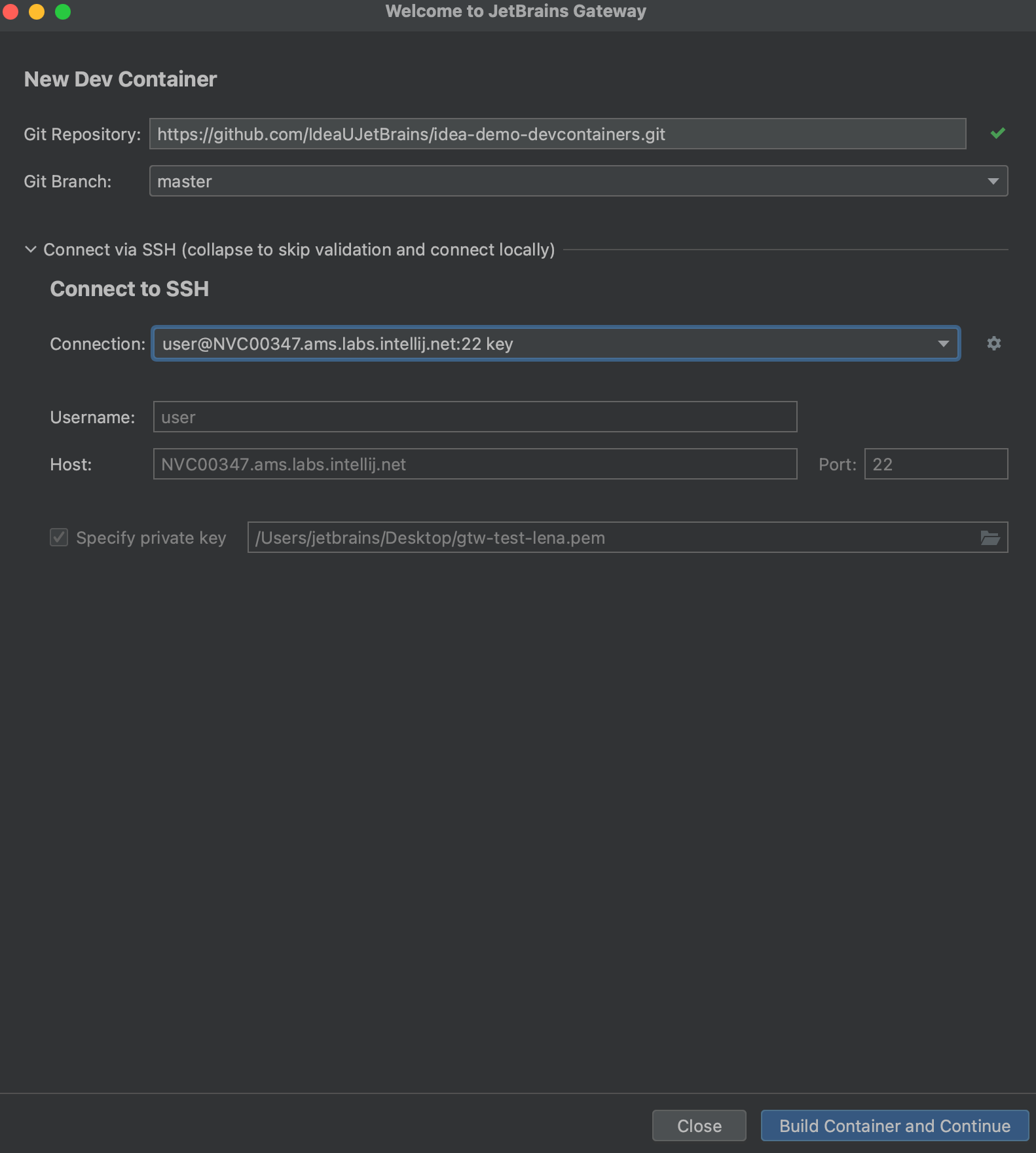 Connect via SSH