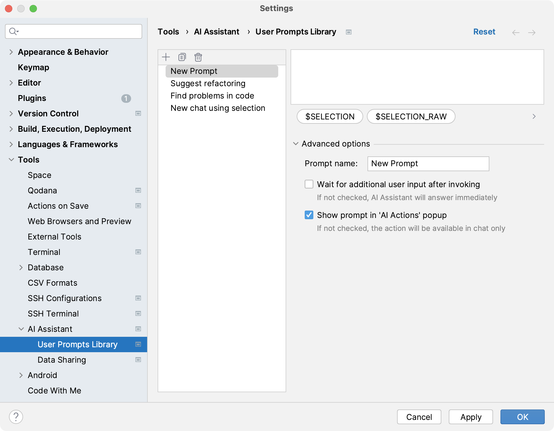 IntelliJ IDEA: User prompts library settings