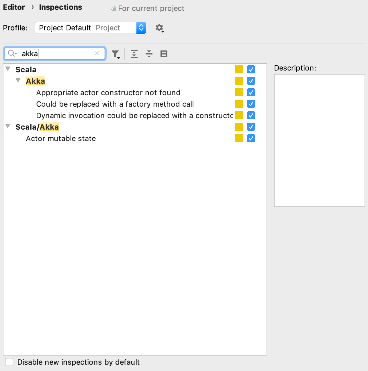 the Inspections settings