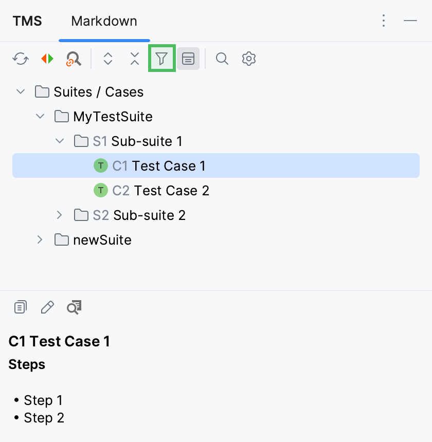 Filter items in TMS tool window