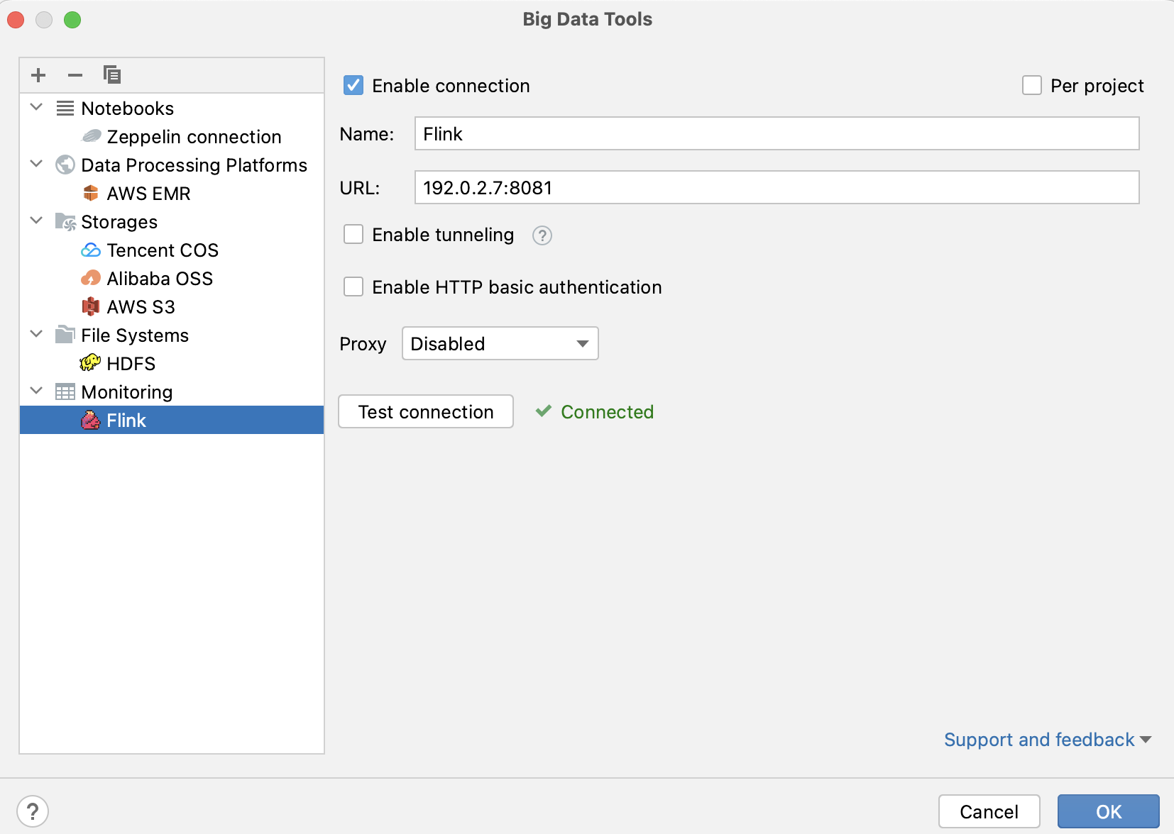 Configure Flink connection