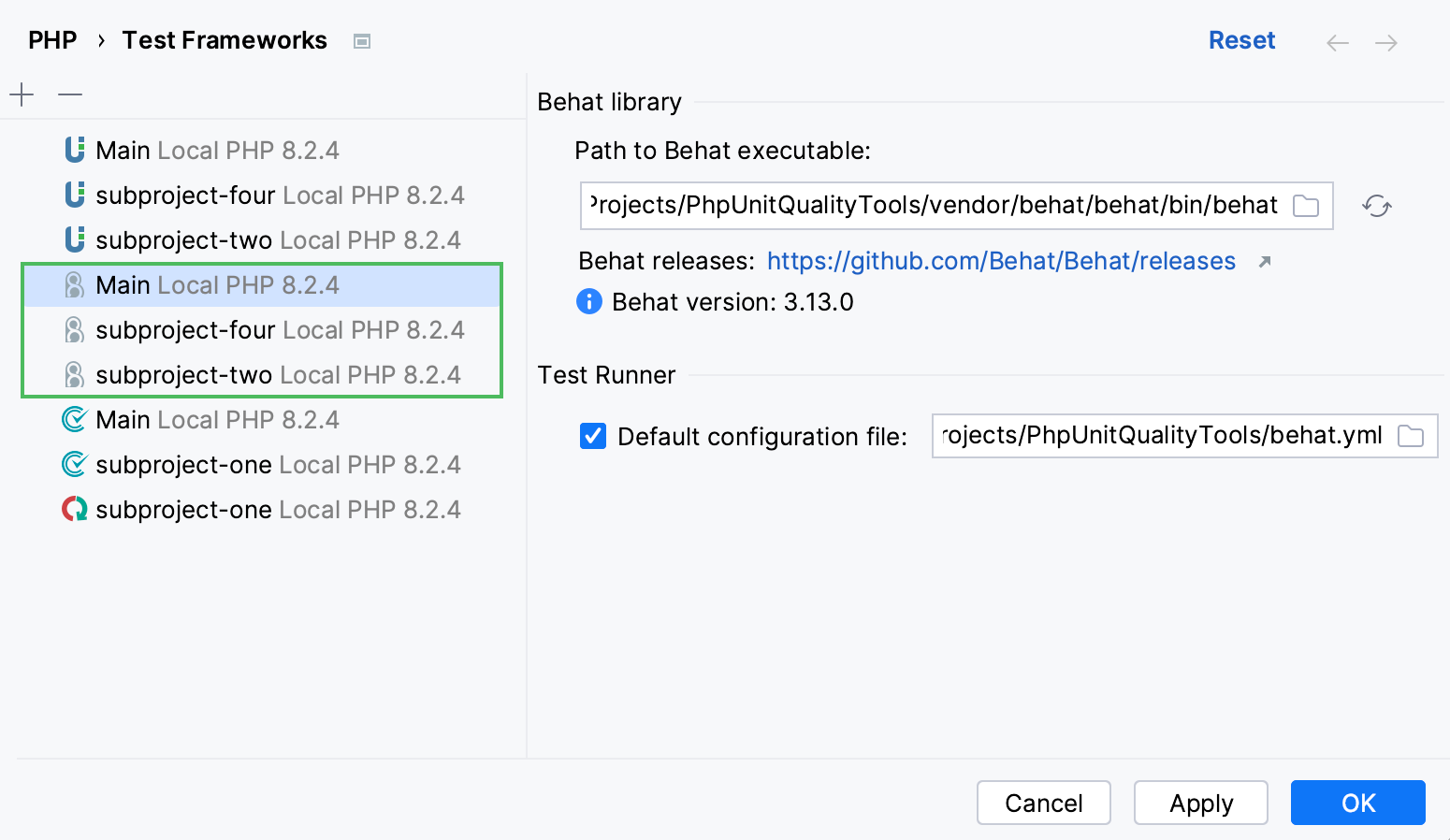 Behat configurations