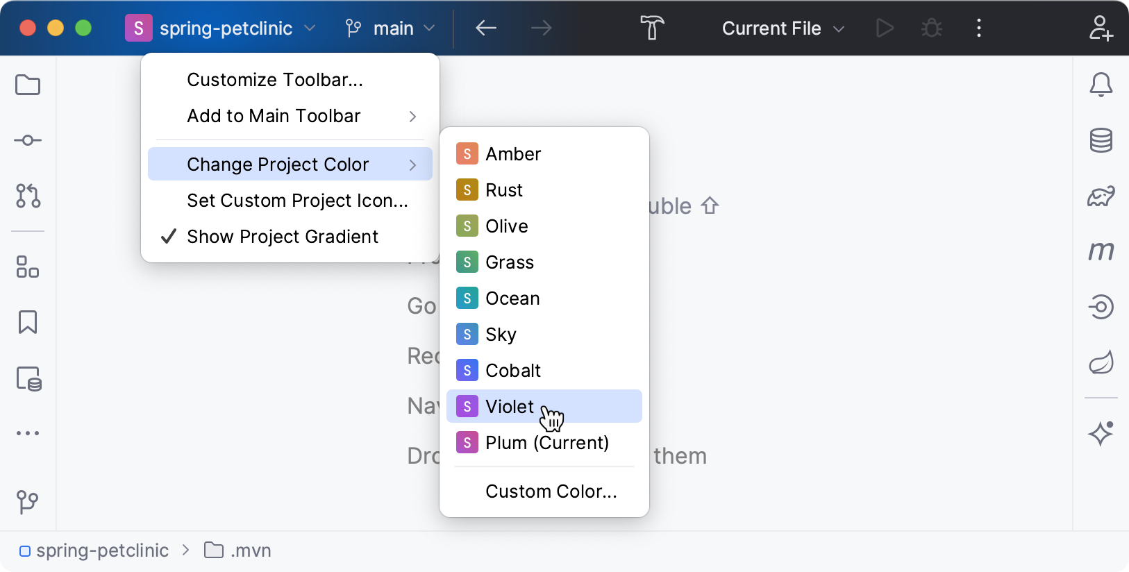 Configuring the main toolbar color