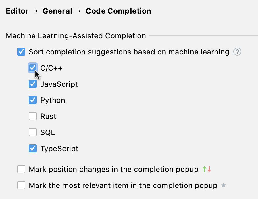 ML-assisted completion settings