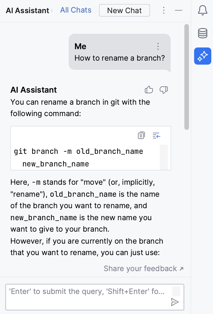 CLion: Asking AI Assistant programming-related questions