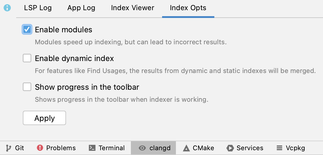 Clangd indexer settings