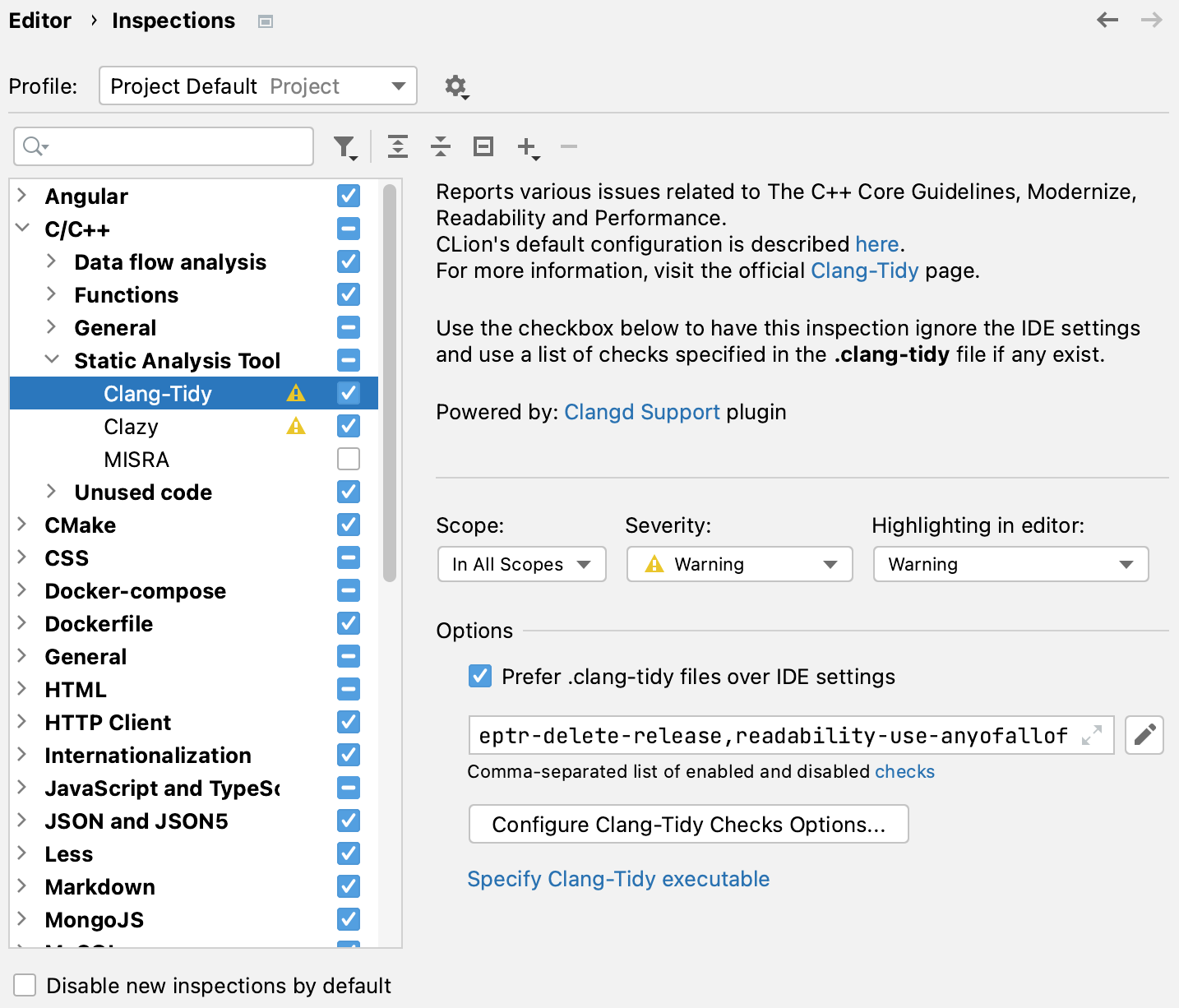 Settings for Clang-Tidy checks