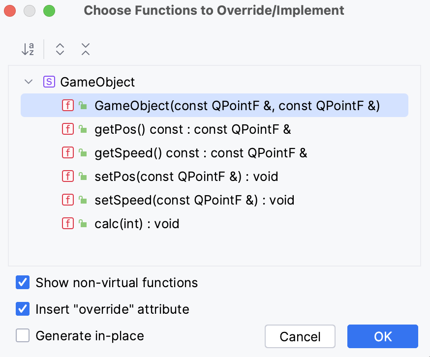 Selecting functions to override