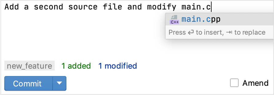 Completion in the commit message