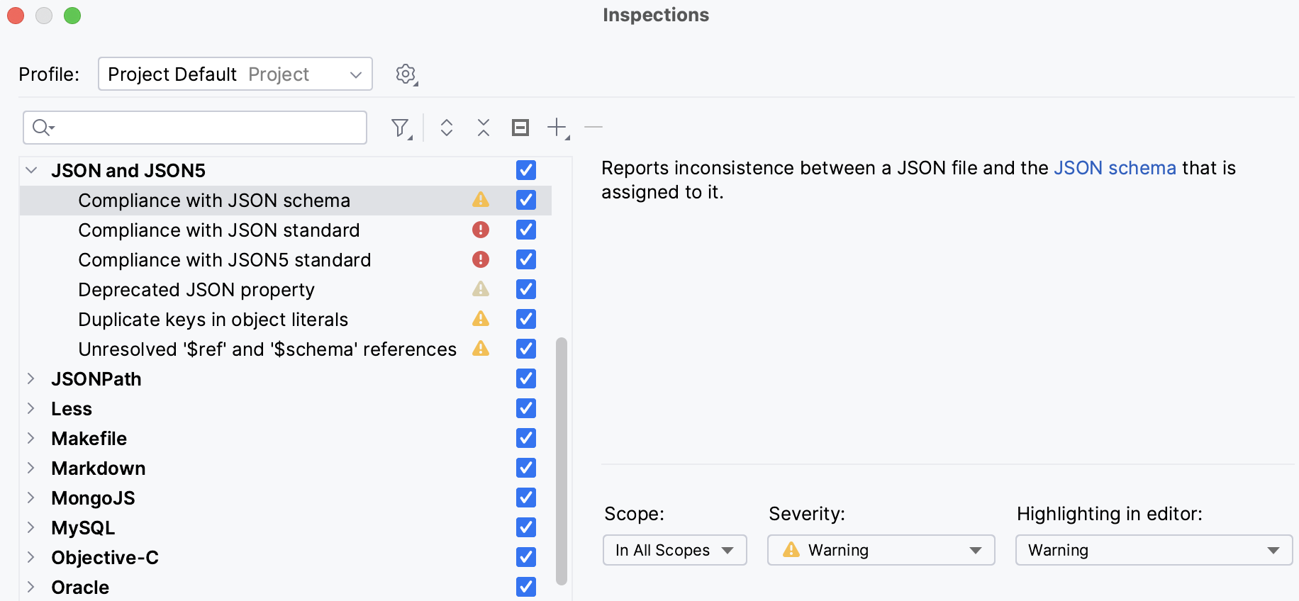 JSON inspections for compile_database.json