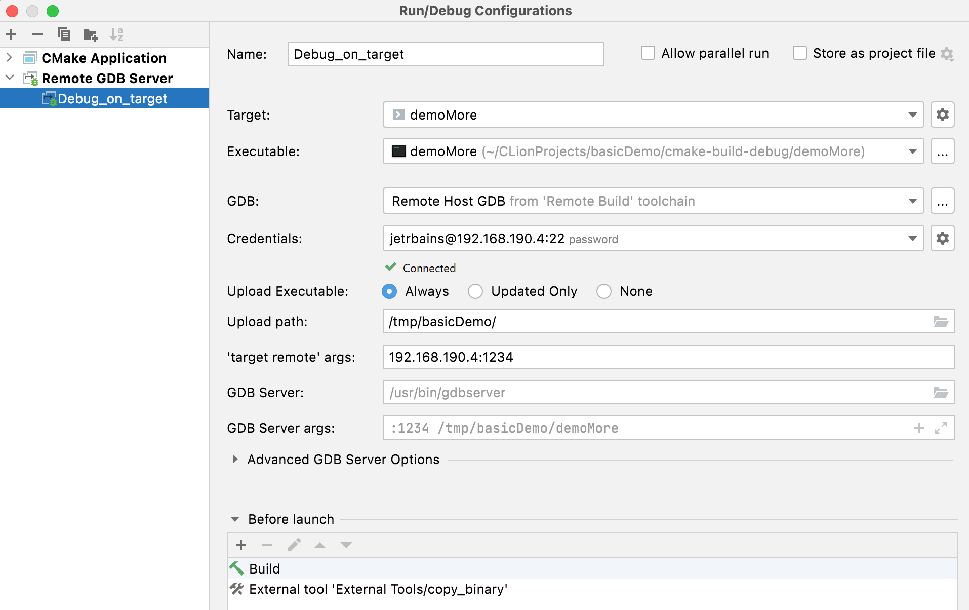 Remote GDB Server confguration
