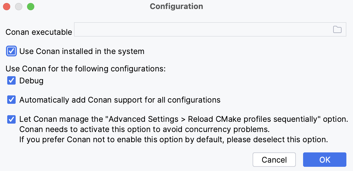 Conan plugin settings