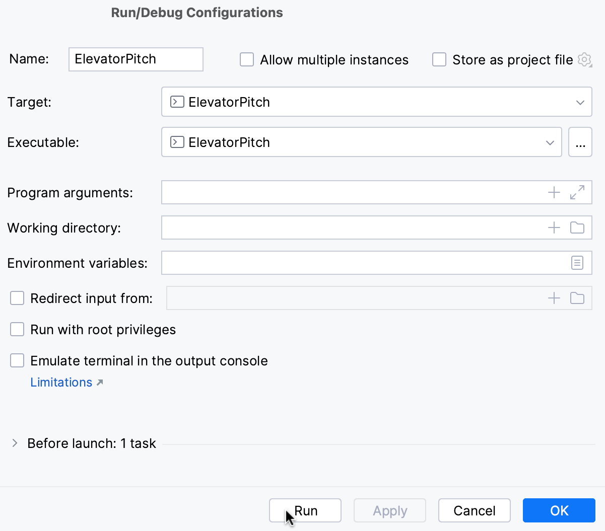 Run button in the Edit Configurations dialog