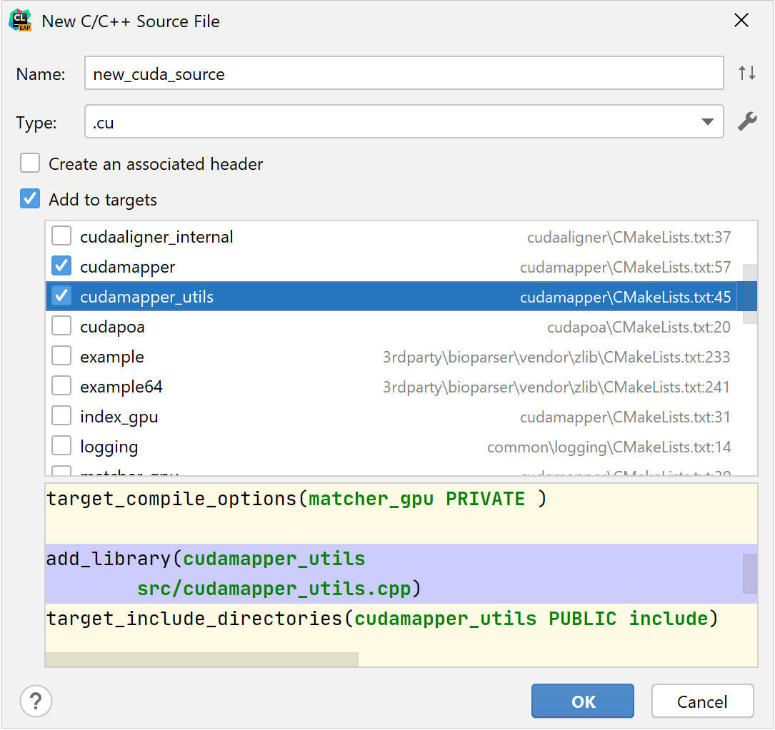 Adding a CUDA source file