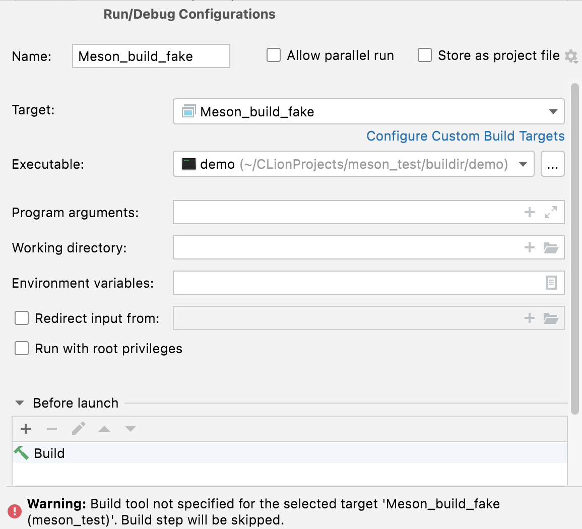 Custom run/debug configuration