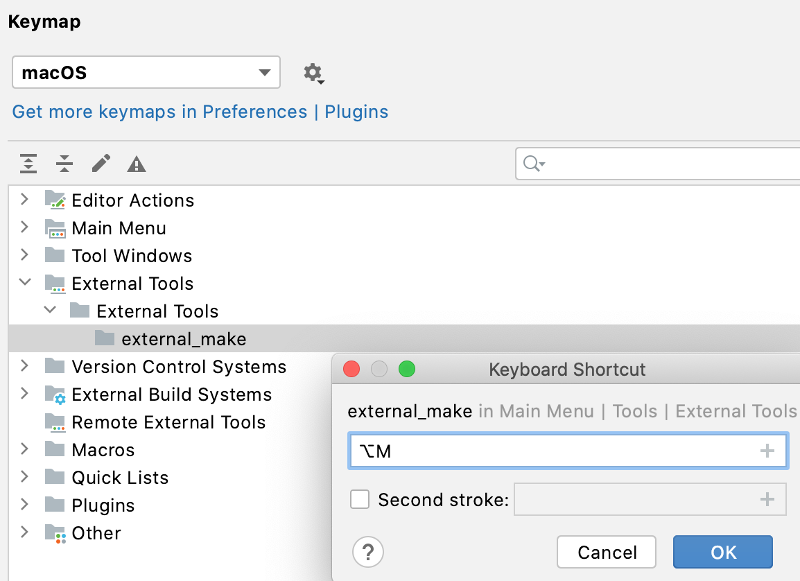 Assigning a shortcut for an external tool