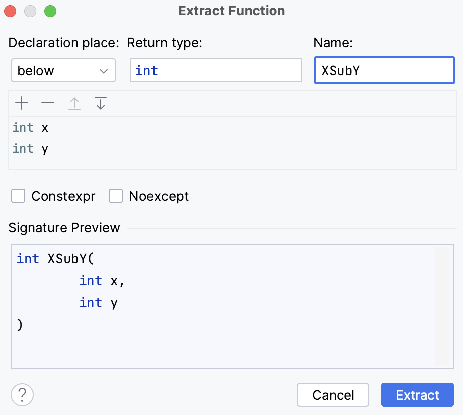 Extract method dialog