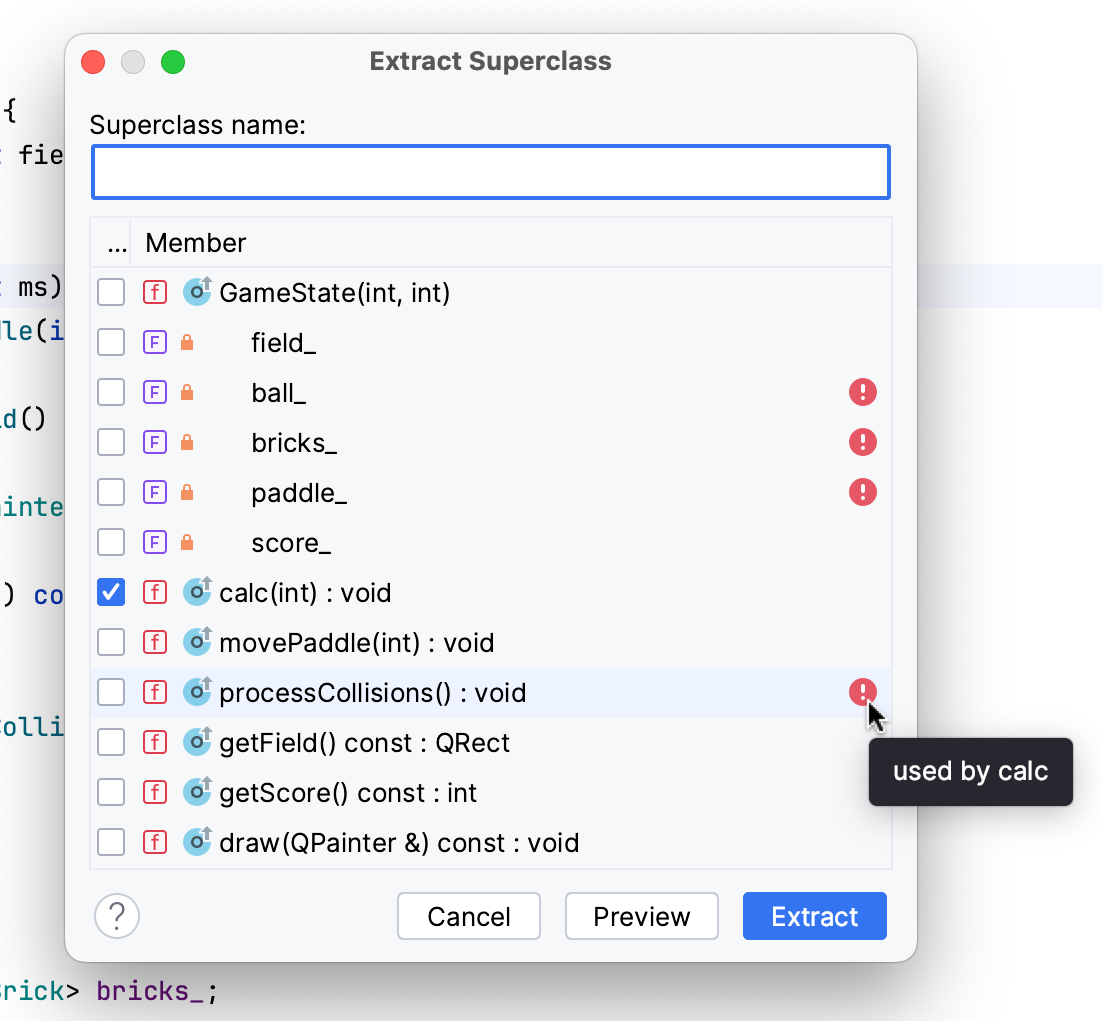 Dependency problems in Extract Superclass