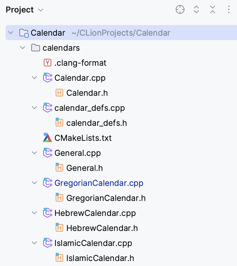 File nesting for .cpp and .h files turned on