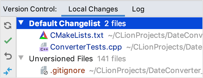 Files with various statuses in the Version Control tool window