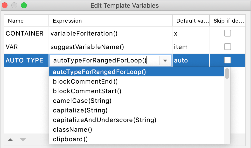 Functions for live templates variables