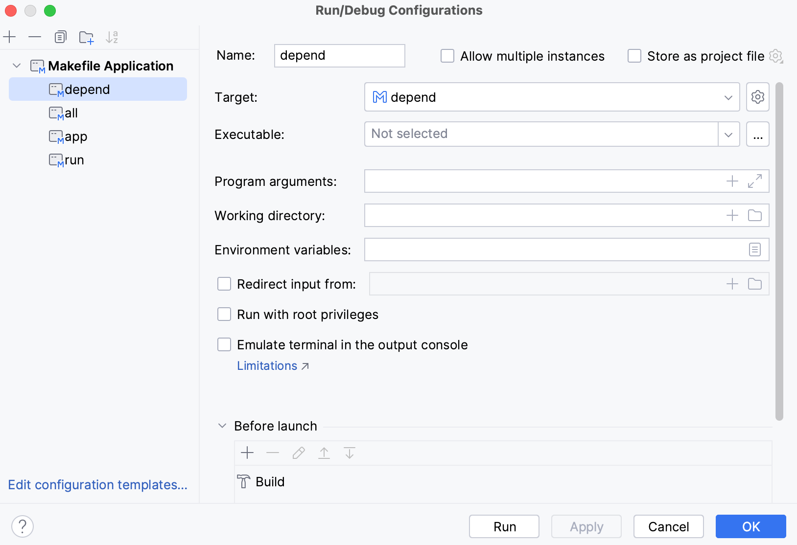 An example of a Makefile Application configuration