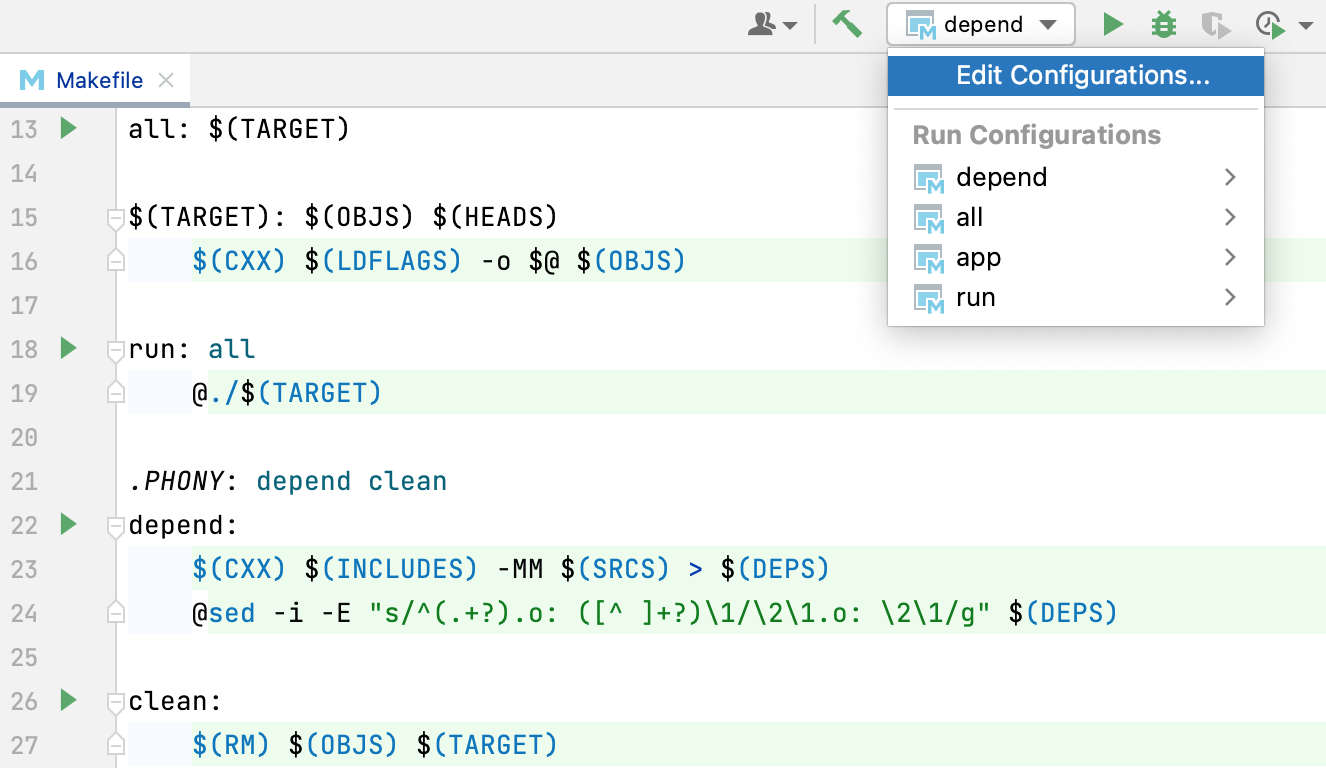 Auto-created Makefile Target configurations