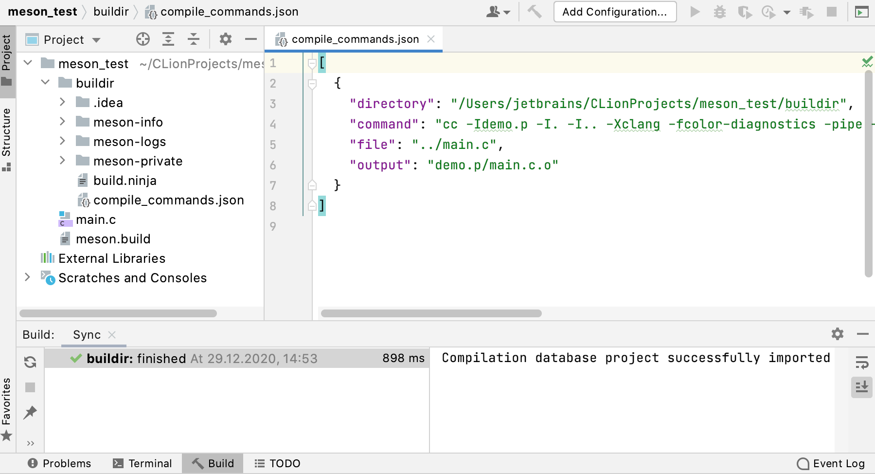 Loading a Meson project via compilation database