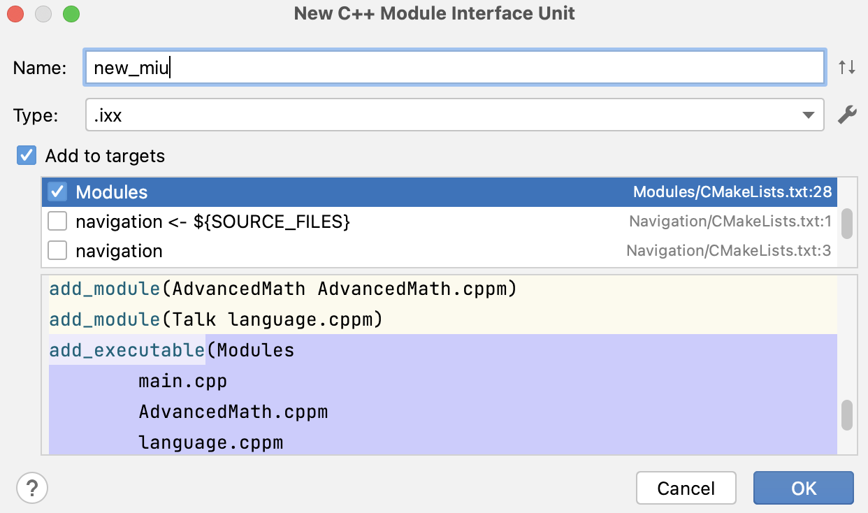 New module dialog