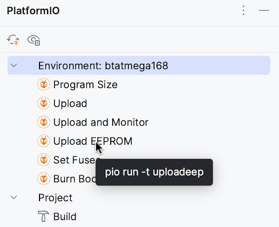 Tooltips for commands in PlatformIO tool window