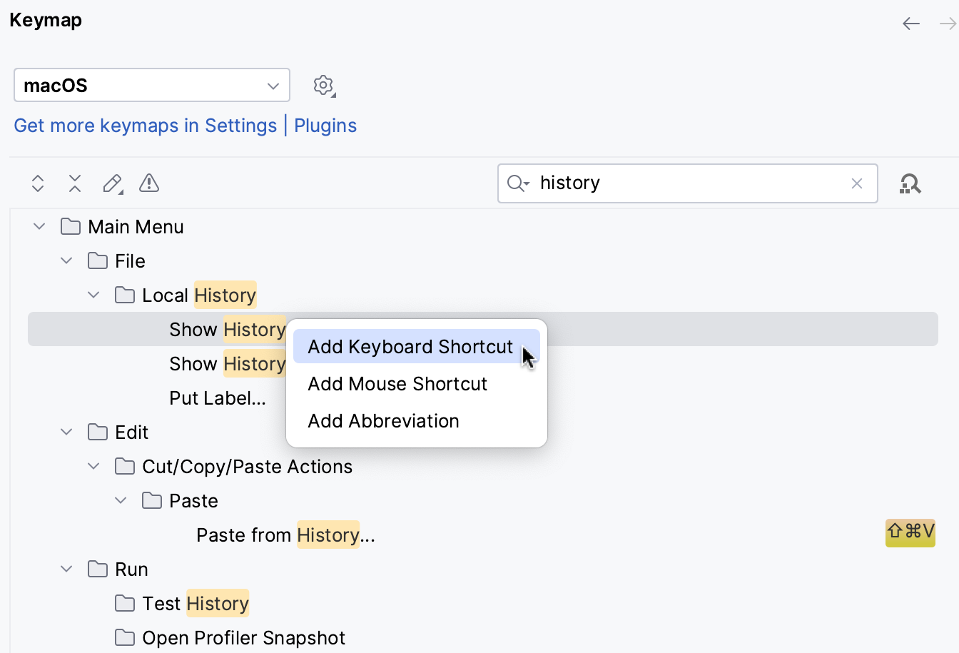 Keymap settings