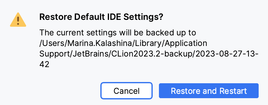 A popup prompting to confirm that you want to restore the default settings