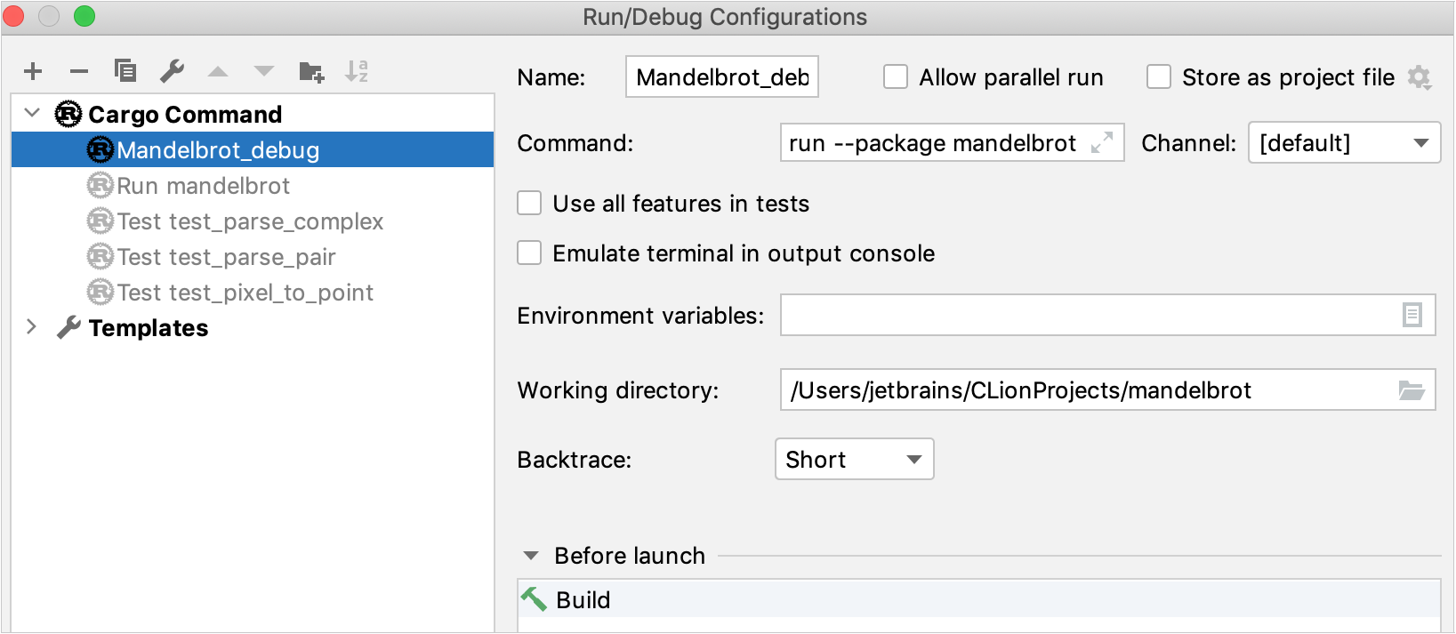 Cargo run/debug configuration
