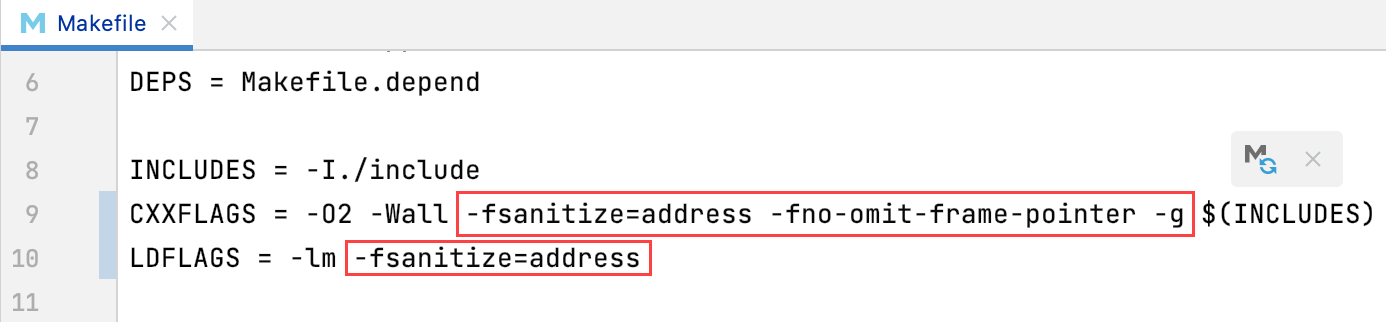 Sanitizer flags in a Makefile
