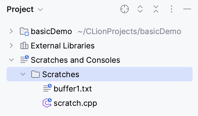 Scratches in the Project view