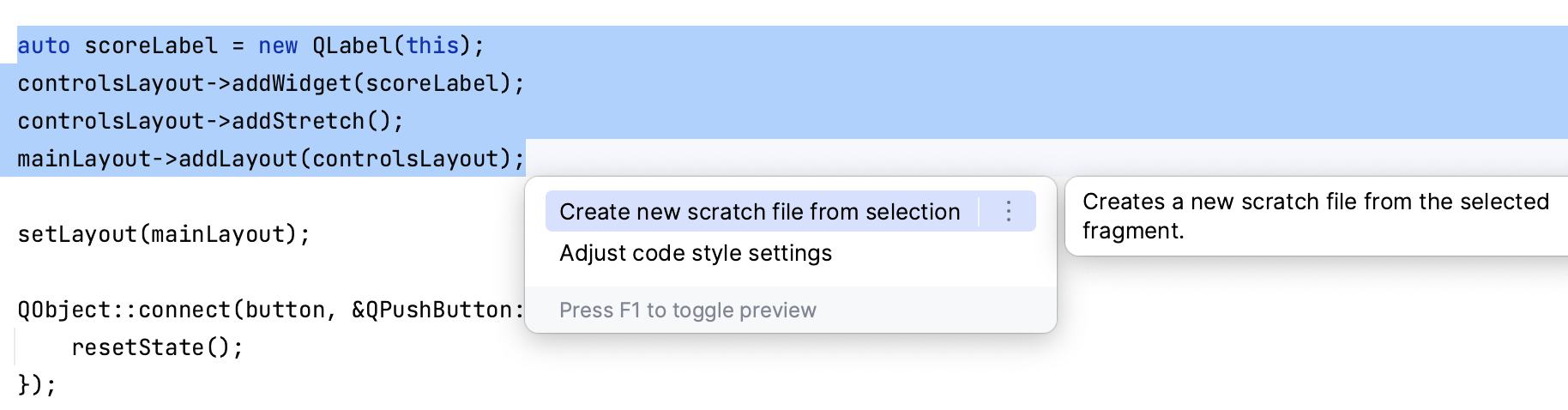  Creating a scratch file from selection
