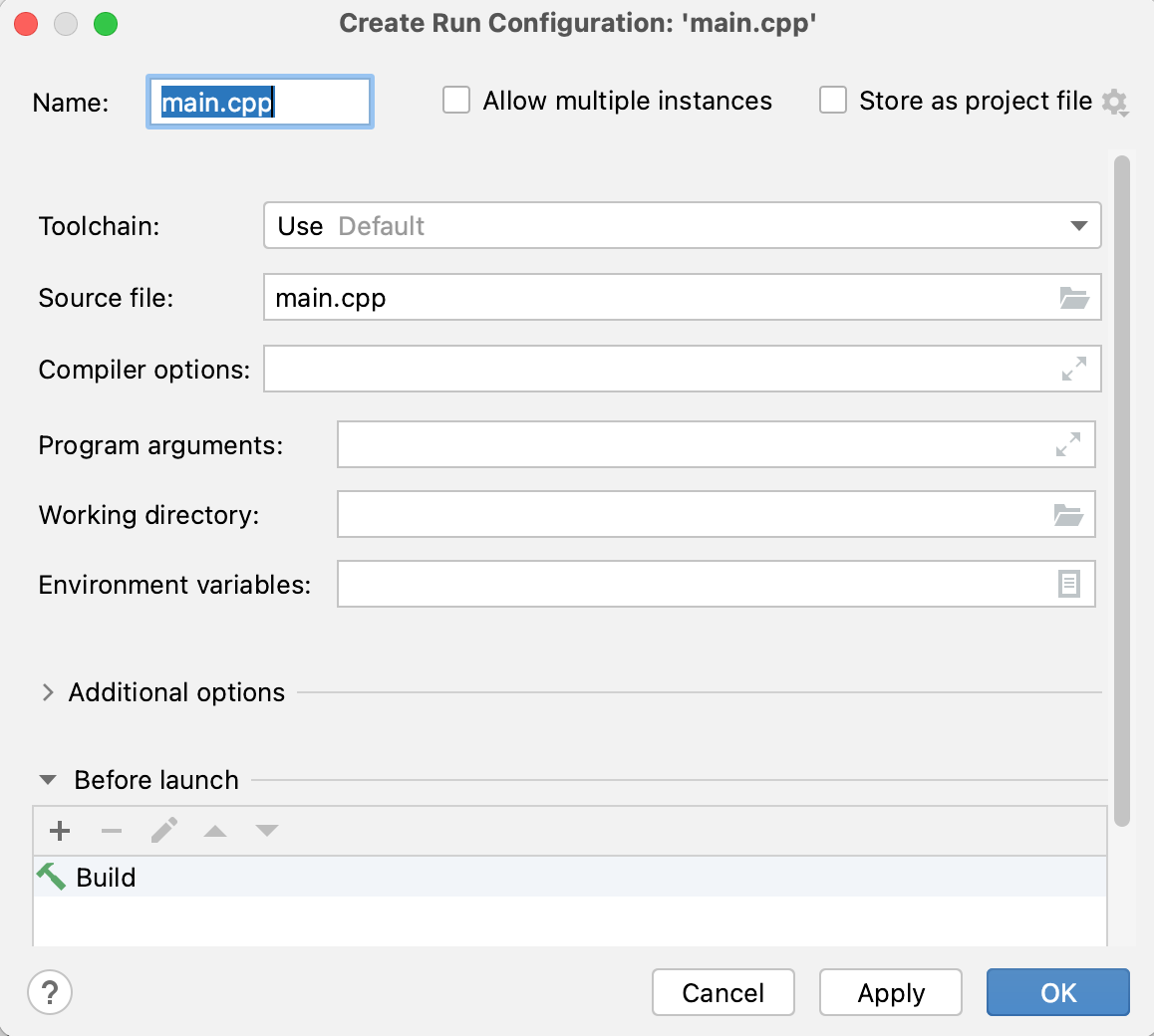 Initial configuration dialog