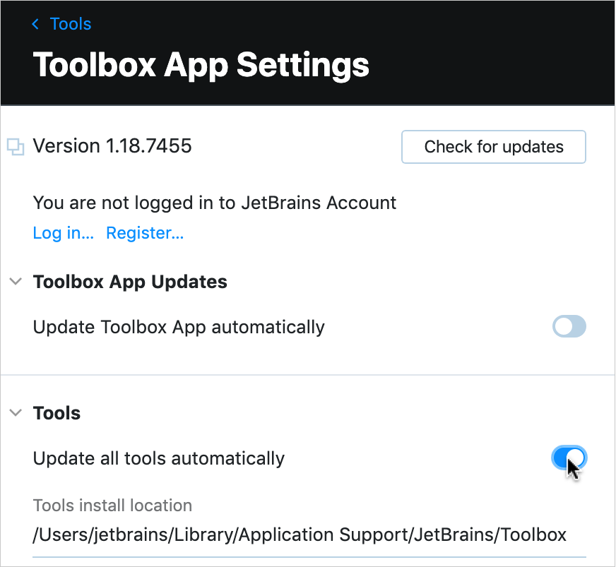 Toolbox App: the option to update all tools automatically