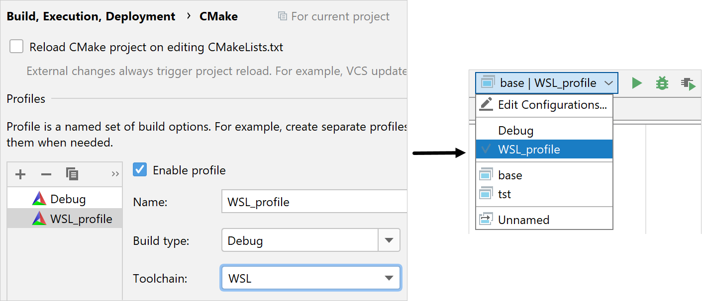CMake profile for the WSL toolchain